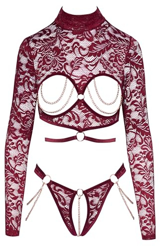 Abierta Fina Dessous-Set, Rot, L