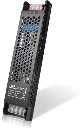 InShareplus LED Trafo 12V 300W 25A, Schlankes LED-Netzteil AC 230V zu 12V DC Adapter, Konstante Spannung Netzteil 12V für LED-Streifen, LED-Streifen Schrankleuchten, LED-Lampen und Innenlampen.