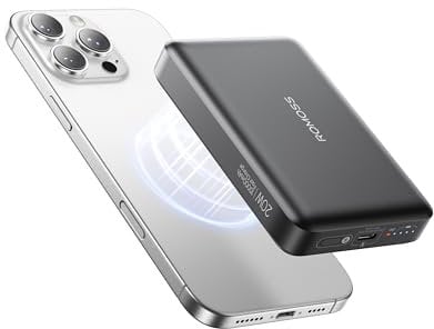 ROMOSS Magsafe Power Bank, 10000mAh Magnetic Wireless Portable Charger, PD 20W Fast Charging magsafe Battery Pack with USB-C for Magsafe, iPhone 16/15/14/13/12 Series, Black