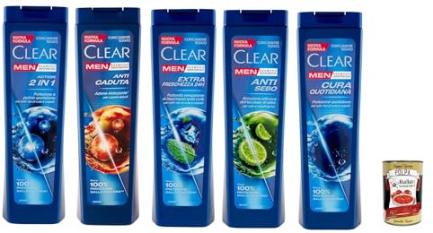 Clear Testpaket, Men Shampoo für alle Haar- und Kopfhaut Typen - Schuppen-Shampoo 5x 225ml + Italian Gourmet polpa 400g