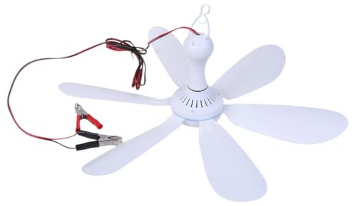 NRVTRE 20'' Small Ceiling Fan, 12V Quiet Camping Optional Emergency Portable Outdoor Hanging Gazebo Canopy Dorm Fans Silent For Grow Tent,Hiking,Outages For RVs Home Room, Battery operated