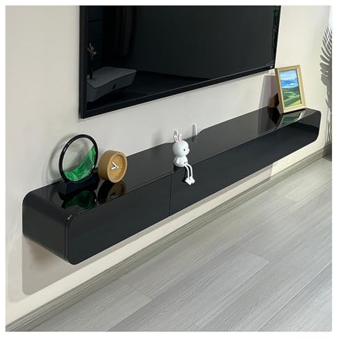 Conslika Schwebende TV-Regale Wandmontierter TV-Schrank Konsolen-Unterhaltungsregal Unter TV-Aufbewahrung Modernes hängendes Aufbewahrungsregal für Wohnzimmer(Schwarz,160 * 24 * 18cm)