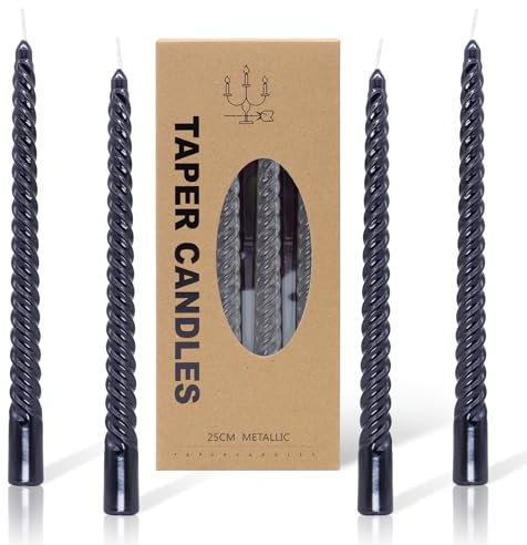 Spiralkerzen, Gedrehte Dinnerkerzen, Tropffrei Brenndauer 6 Stunden Kerzen Geeignet für Kerzenständer Tischdekoration, Urlaub Dekoration Party Dekoration 4 Stück (Schwarz)