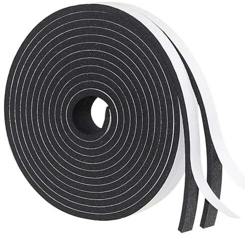 Vefhby Dichtungsband Selbstklebend, 25mm(B) x 25mm(D) Moosgummi Selbstklebend Schaumstoff für Türen Fenster Schalldämmung Anti-Kollision Staubdicht Dichtband (25mm x 25mm x 2m-2 Rollen)