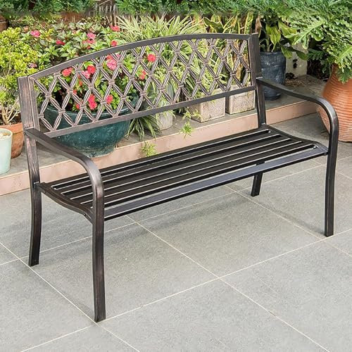 ZPRYZHD Parkbank Wetterfest, Metallbank mit Geschwungenen Armlehnen, Gartenmöbel für Parks, Einkaufszentren, Straßen und Gemeinden, Bequemer Doppelsitz mit Rückenlehne, Gartenbank Modern(Red Copper)