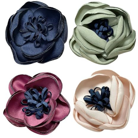 Broche Fleur 4pcs Broches en Satin de Soie en Forme de Fleur Élégante Broche Vintage pour Femme Robe Costume Bijoux Épingle Broches Et Pins Pour Vêtements Mariage Fête Danse Banquet Cérémonie
