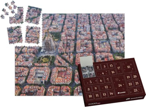 puzzleYOU: Puzzle-Adventskalender | „Luftaufnahme von Barcelona mit der berühmten Sagrada Familia, Spanien“ – aus der Puzzle-Kollektion Barcelona, Europäische Städte