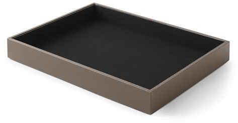 Eglooh - Minerva - Deko Tablett Rechteckig Leder Taupe Grau - Tray, Dekotablett, Serviertablett Ideal für Konferenzräume - cm 32 x 24,2 x H.4 - Made in Italy