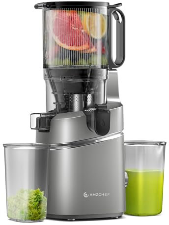 AMZCHEF Automatic Cold Press Juicer Machines 250W Liberate Your Hands -135MM Opening and 1.8L Capacity Slow Juicers for Whole Fruit and Vegetable, with Triple Filter, Safety Lock, Oxford Grey