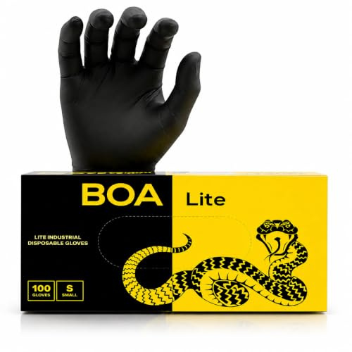 TG TOUGH GLOVE BOA LITE Black Nitrile Gloves S, Disposable, 100 Pack | multi purpose, DIY, powder free, latex free, lightweight, durable