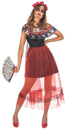 DEGUISE TOI Tag der Toten Kleid Halloween-Kostüm für Damen rot-schwarz