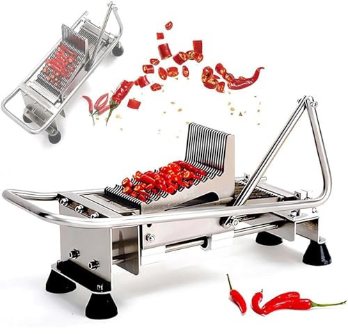 Manuelle Paprika-Zerkleinerer-Maschine, 5 mm dicke rote Paprika-Schneidemaschine mit 240 mm langer Klinge, Edelstahl-Grünzwiebel-Zerkleinerer, for Kochen im Freien, Camping, Restaurant in der Küche