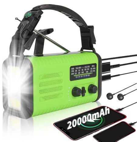 20000 mAh/74000 mWh Emergency Weather Radio, NOAA/AM/FM Solar Hand Crank Radio, USB/Solar/Hand Crank Charging, Battery Operated Radio with SOS Alarm & Torch for Camping/Emergencies
