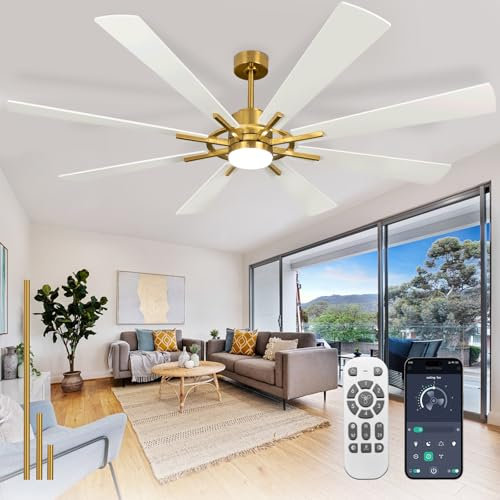 Depuley Leise Deckenventilator mit Beleuchtung und APP: LED Lampe mit Ventilator 3 Farbtemperatur, Timer - 183CM Groß Deckenventilator mit Licht für Schlafzimmer, Wohnzimmer, Terrassen,Weiß und Gold