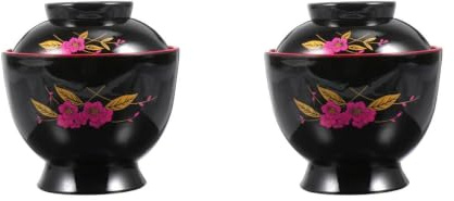 TOPBATHY Japanese Soup Bowl with Lid Rice Bowl for Miso Soup Noodles Salad and Dessert Kitchen Tableware for Home Dining 2 Pack 9.60 X 18.80 X 9.40 cm