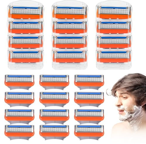 Fusion 5 Razor Blades for Men, 24PCS Razor Blades for Men Compatible with Gillette Fusion 5 Blades, Orange Razors Blades 5-Layer Manual Shaving Replacement Precision Blade, for Home, Travelling