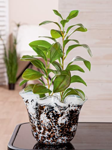 GILDE Vase Petunia Glas schwarz weiß Ø 20 cm Dekoration Wohnaccessoire Blumenvase Tischdeko