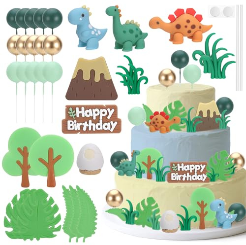 35PCS Dinosaur Cake Toppers, Cake topper for Dinosaur Themed Party | Dinosaur Cake Decorations Dinosaur Cupcake Topper Little Dinosaur Cake Toppers for Birthday Baby Shower Party Supplies