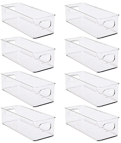 YFNVH 8er Set Transparente Kühlschrank Organizer Kunststoff 25x10cm | Transparente Aufbewahrungsbox mit Griff Stapelbar Kühlschrank organizer schmal für Küche, Bad & Vorratsschrank