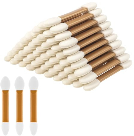 100 Stück Doppelendiger Lidschattenpinsel, Weiß Lidschatten Applikator, Wiederverwendbarer Eyeshadow Brush, Schwammpinsel für Make-up