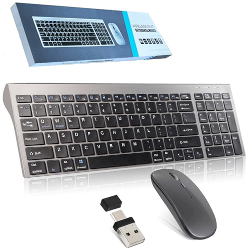 Wireless Keyboard and Mouse Set,3-Mode(Bluetooth & 2.4Ghz & USB C) Rechargeable Portable Silent Multi-Device 5in1 Computer Keyboard & Mouse Combos with Numeric Keypad for Mac,Microsoft,PC,Laptop,iPad