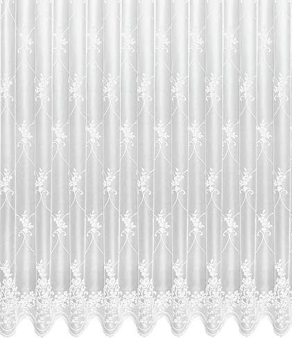 Sehlbach Fertigstore mit Kräuselband, Jacquard Blätter, Weiß, 300 x 245 cm Gardinen, Elegante Ausstrahlung, Einfaches Anbringen, Viel Tageslicht, Dezenter Sichtschutz