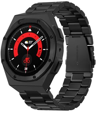 yaponuk Kit modificación para Galaxy Watch 5Pro de 45mm, correa de acero inoxidable para Watch6 4 5 de 44mm(Black,Galaxy 5Pro 45MM)