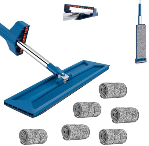 BDCPMT Trapeadores Planos autoexprimibles, trapeador de Microfibra Giratorio de 360 Grados multifunción, trapeador Plano Grande húmedo y seco for Pisos de baldosas y laminados.(6pcs)