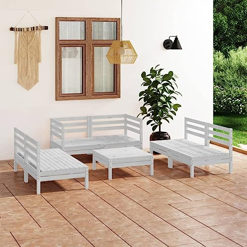 Teenpull 7-TLG. Garten-Lounge-Set aus massivem Kiefernholz, weiß, modulares Outdoor-Sofa für Balkon und Terrasse, Robustes Gartenmöbel-Set für Entspannung
