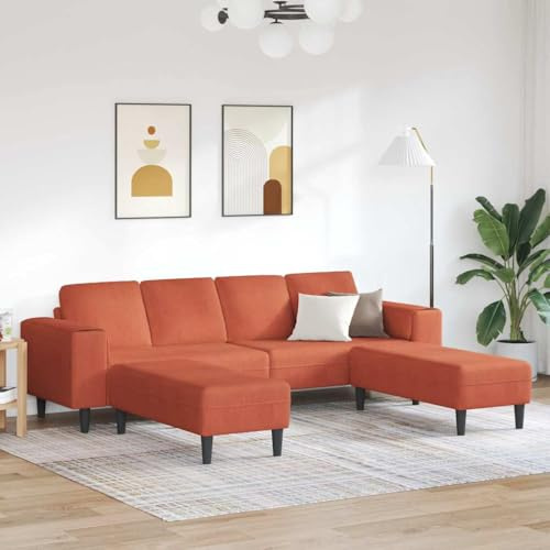 KTHLBRH Stoffsofa mit Kissen, Rot / Orange, modernes Sofa, aus Cord, bequem und elegant, mit Holzsockel, 208 cm, Cord-Stoffe