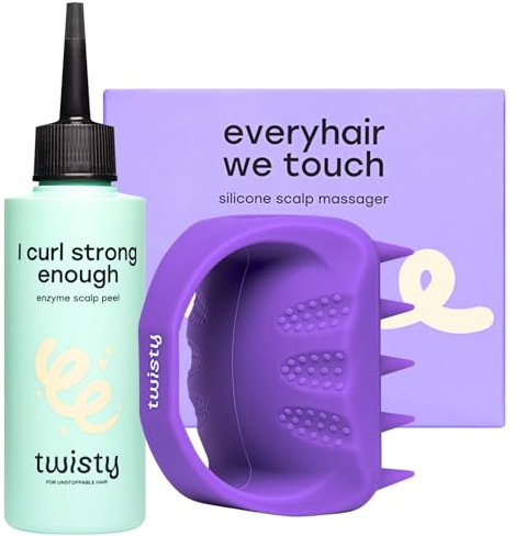 TWISTY Kit de massage en silicone pour cuir chevelu + exfoliant enzymatique avec AHA/BHA – Nettoyage et stimulation pour des cheveux sains