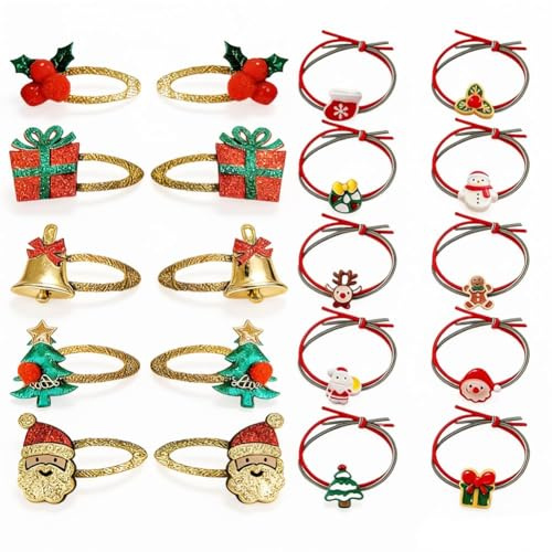 Accessoires De Cheveux De Noël 20 Pièces,Barrettes De Cheveux Filles Santa Elk Pinces Cheveux Pour Filles,Noeud Barettes Cheveux Pince Cheveux Pour Enfants Et Adultes Fête De Noël Cadeaux