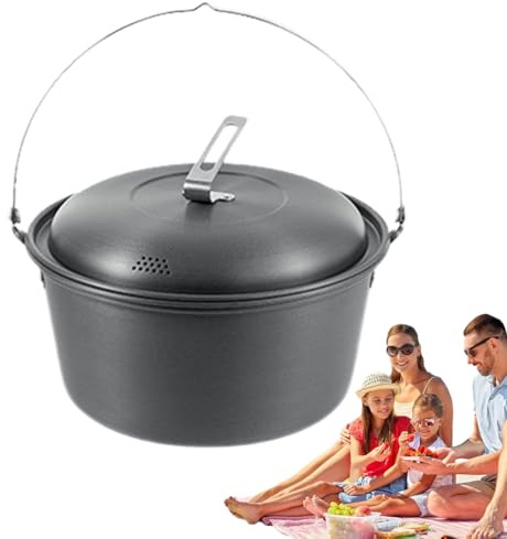 Marmite à vapeur de camping – Marmite d'extérieur de 28 cm | Batterie de cuisine en fer robuste pour le camping, la randonnée et le barbecue, casseroles portables de grande capacité pour les repas de