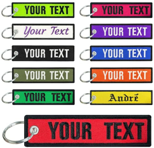 Personalised Name Keyring, Double-Sided Embroidered Custom Fabric Keychain | Number Plate Car Key Ring, Motorcycle Key Tag Room Key Accessory, Remove Before Flight Luggage Tag, Personalized Gift