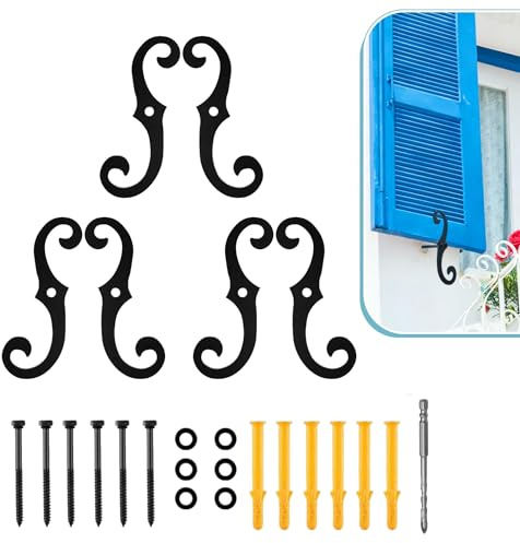 YEAROCK S Style Shutter Dogs Hardware, 6.3 Metal Shutter Fasteners with Set Screwsl, Decorative Window Tieback for Exterior Shutters, Home Decoration (6)