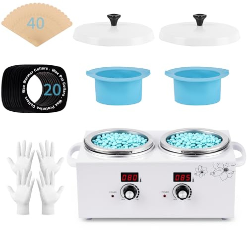 Double Wax Warmer for Hair Removal with Silicone Pot Liners | Professional Dual Wax Heater Machine, Digital Women Home Self Waxing Kit for Facial Skin Body Spa