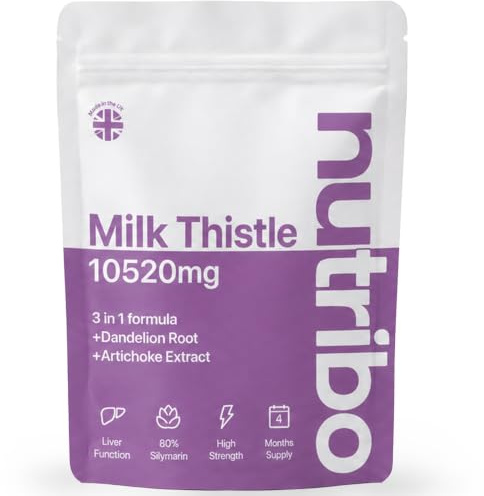 Milk Thistle High Strength 10,520mg with Dandelion Root and Artichoke | 4 Month Supply | 120 Vegan Capsules | Milk Thistle 3-in-1 | No Fillers, Binders or Additives | Made in The United Kingdom