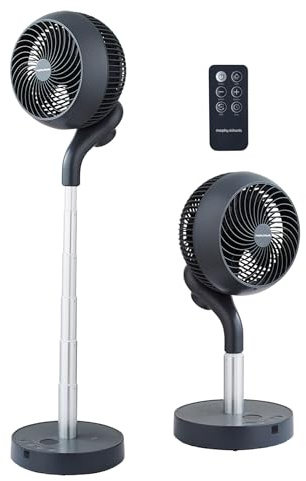 Morphy Richards Air Flex 8 Portable Air Circulator Fan, 360° Oscillation, Adjustable Height Desk & Stand Fan, Low Noise DC Motor, 8 Speeds, Mains & Cordless, Timer & Magnetic Remote, 821001