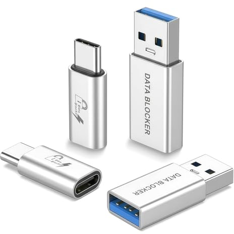 4PCS USB Data Blocker & USB C Data Blocker Type A & Type C Data Blocking Defender Only for Charge Adapter Against Juice Jacking Protection, Refuse Hacking, Safe Charging on Smartphones Tablets Laptops