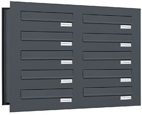 AL Briefkastensysteme 10er Durchwurfbriefkasten, 10 Fach Briefkasten DIN A4, wetterfeste Premium Briefkastenanlage in Antrazitgrau mit zehn Fächern