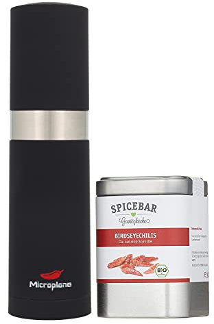 Microplane Coffret Moulin à piments avec des piments Birds Eye de la Marque Spicebar - avec des Lames en Acier Inoxydable Ultra-affûtées pour Les piments séchés - Fabriqué aux États-Unis
