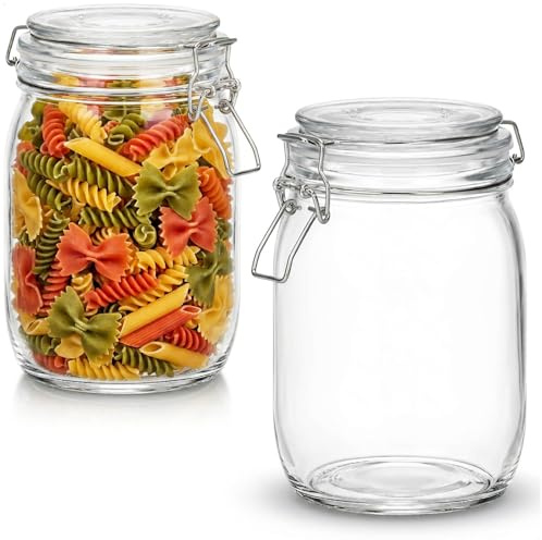 com-four® 2x Einmachglas mit Bügelverschluss, Vorratsgläser mit Gummiring | Vorratsglas luftdicht - Drahtbügelglas - Füllmenge 1000 ml