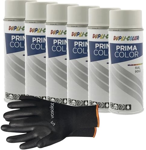 vasalat Lackspray Sprühlack RAL9002 grauweiß glänzend | 6 Sprühdosen Handschuh