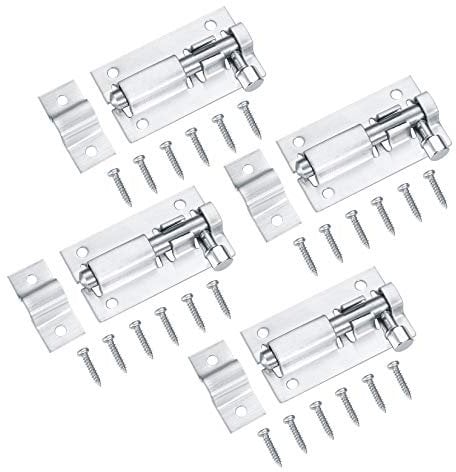 4 Pcs Verrou de Porte, Loquet Porte Coulissante, Serrure Porte Coulissante, Serrure de Porte, Boulons de Verrouillage de Porte, Targette en Acier Inoxydable pour Chambre Toilettes - 2 Pouces