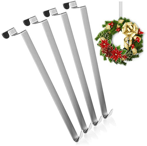 com-four® 4x Türhaken aus Edelstahl - 27 cm Haken für Türkränze und Dekoration - Aufhänger für Türen - für Innenseiten - Kleiderhaken zum Einhängen