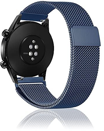 Niboow 20mm Bracelet Compatible avec Huawei Watch GT 3 Pro 43mm/Watch GT 3 42mm/Watch GT 2 42mm/Watch 2, Inoxydable Metal Mesh Magnétique Sangle pour Honor Magic Watch 2 42mm - Bleu