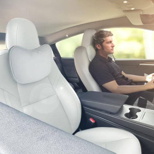 Tesbeauty Tesla Kopfstützenkissen, Tesla Nackenkissen für Tesla Model Y, Tesla Model 3, Model X, Model S, echtes Nappaleder, weiß, 2 Stück