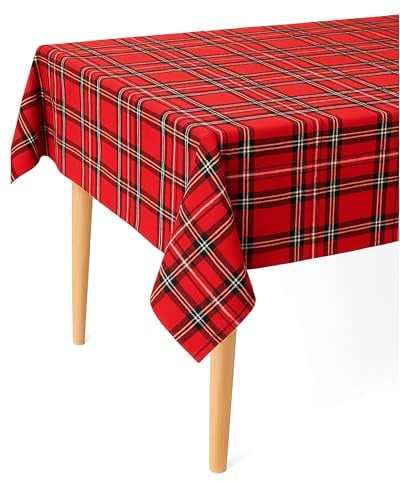 texpot Tischdecke 140 x 250 cm Schottenkaro rot Tartan kariert 100% Polyester Weihnachten