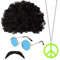 Hippie Accessories - Costume Hippy Anni '70, Collana con Segno di Pace Anni '60, Set di Accessori Funky Afro, Bicchieri Rotondi Lennon Baffi e Collana della Pace, Accessori Anni '70