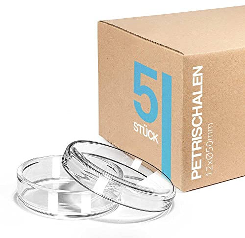 Tuuters Petrischale 5x Petrischalen aus Glas mit Deckel Labor Klarglas, sterilisierbar (12 x Ø 50mm)